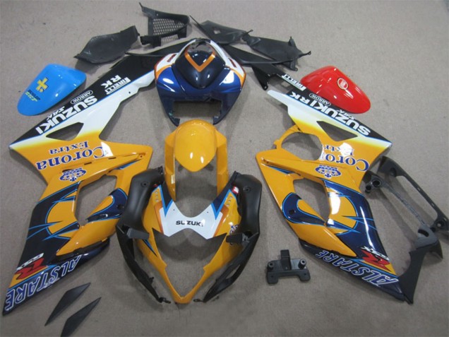 2005-2006 Suzuki GSXR 1000 Motorcycle Fairings - White Yellow Blue Black Corona Extra Alstare Canada for Sale