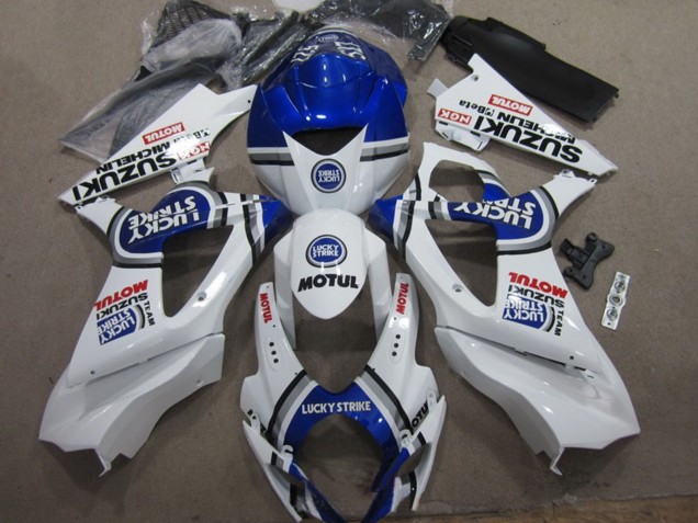 2007-2008 Suzuki GSXR 1000 Motorcycle Fairings - White Blue Lucky Strike Red Motul Canada for Sale