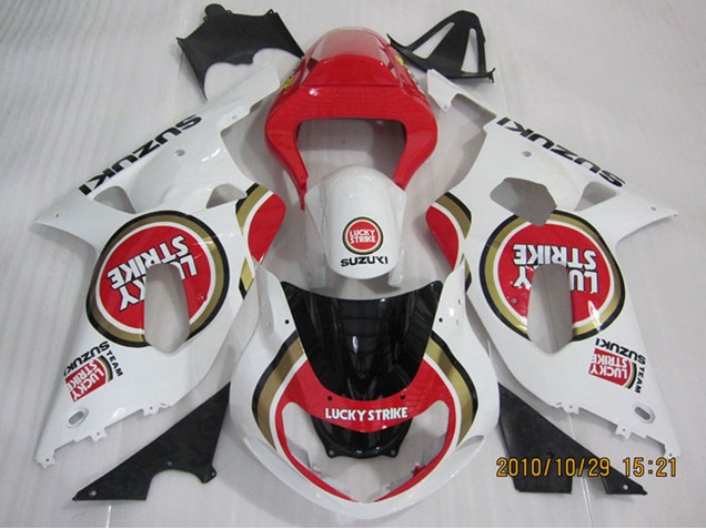 2001-2003 Suzuki GSXR 600 Motorcycle Fairings - White Red Lucky Strike Canada for Sale