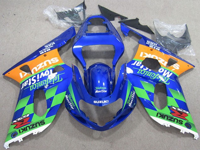 2001-2003 Suzuki GSXR 600 Motorcycle Fairings - Blue Orange Green Telefonica MoviStar Canada for Sale