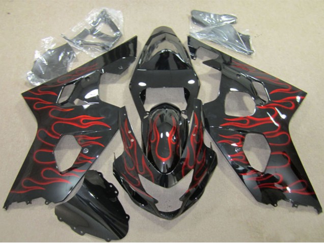 2004-2005 Suzuki GSXR 600 Motorcycle Fairings - Glossy Black Red Flame Canada for Sale