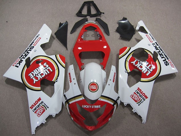 2004-2005 Suzuki GSXR 600 Motorcycle Fairings - White Red Lucky Strike Motul Canada for Sale