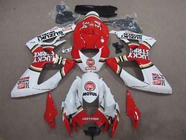 2006-2007 Suzuki GSXR 600 Motorcycle Fairings - White Red Lucky Strike Motul Canada for Sale