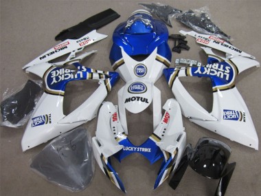 2006-2007 Suzuki GSXR 600 Motorcycle Fairings - White Blue Lucky Strike Motul Canada for Sale