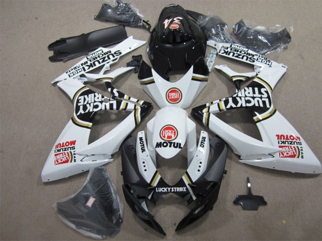 2006-2007 Suzuki GSXR 600 Motorcycle Fairings - White Black Red Lucky Strike Motul Canada for Sale