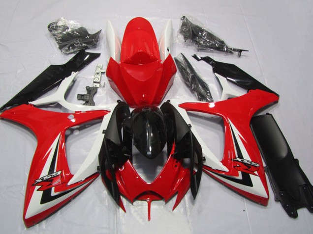 2006-2007 Suzuki GSXR 600 Motorcycle Fairings - White Red Glossy Black Stripe Canada for Sale