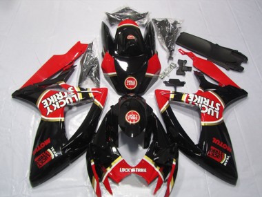 2006-2007 Suzuki GSXR 600 Motorcycle Fairings - Glossy Black Red White Lucky Strike Motul Canada for Sale