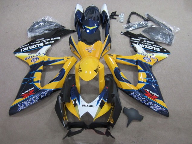 2008-2010 Suzuki GSXR 600 Motorcycle Fairings - White Yellow Blue Alstare Corona Extra Canada for Sale