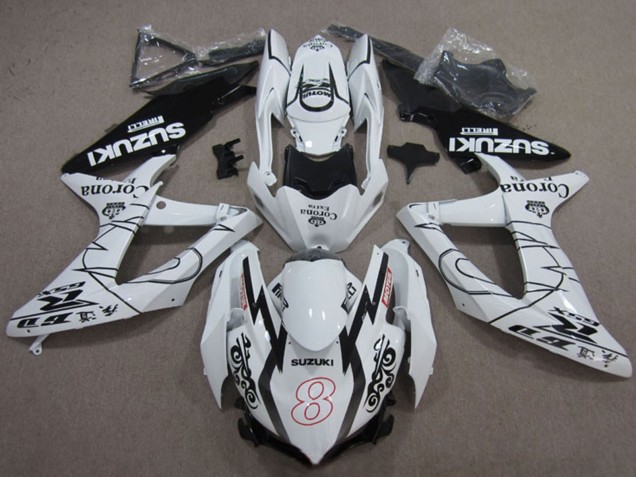 2008-2010 Suzuki GSXR 600 Motorcycle Fairings - White Black Corona Extra Motul 8 Canada for Sale