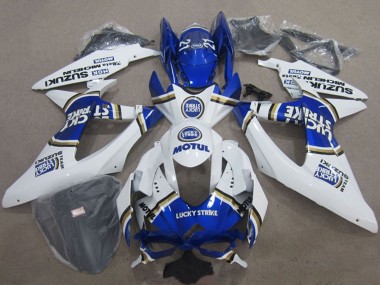 2008-2010 Suzuki GSXR 600 Motorcycle Fairings - White Blue Lucky Strike Motul Canada for Sale