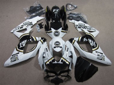 2008-2010 Suzuki GSXR 600 Motorcycle Fairings - White Black Motul Lucky Strike Canada for Sale