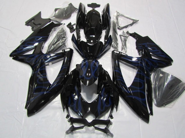 2008-2010 Suzuki GSXR 600 Motorcycle Fairings - Glossy Black Blue Flame Canada for Sale