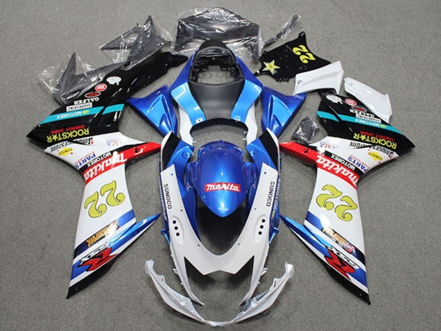 2011-2024 Suzuki GSXR 600 Motorcycle Fairings - Blue White Red Black Rockstar 22 Canada for Sale