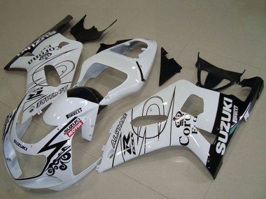 2001-2003 Suzuki GSXR 750 Motorcycle Fairings - White Black Alstare Corona Extra Motul Canada for Sale