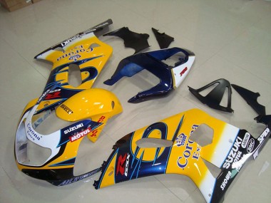 2001-2003 Suzuki GSXR 750 Motorcycle Fairings - Yellow White Blue Alstare Corona Extra Motul Canada for Sale