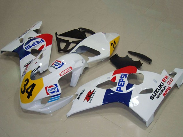 2004-2005 Suzuki GSXR 750 Motorcycle Fairings - White Blue Red Yellow Pepsi 34 Canada for Sale
