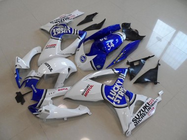 2006-2007 Suzuki GSXR 750 Motorcycle Fairings - White Blue Lucky Strike Motul 34 Canada for Sale