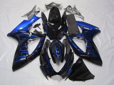 2006-2007 Suzuki GSXR 750 Motorcycle Fairings - Glossy Black Blue Flame Canada for Sale