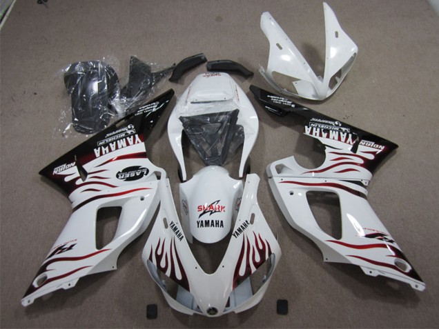 1998-1999 Yamaha YZF R1 Motorcycle Fairings - White Glossy Black Red Flame Shark Canada for Sale