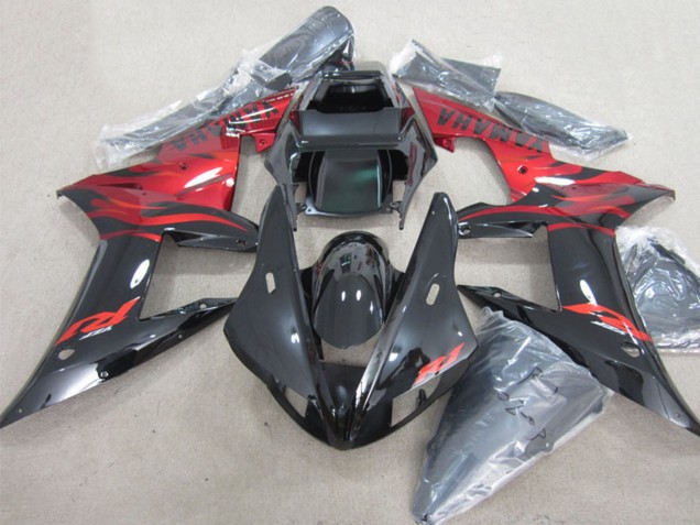 2002-2003 Yamaha YZF R1 Motorcycle Fairings - Glossy Black Red Flame Canada for Sale