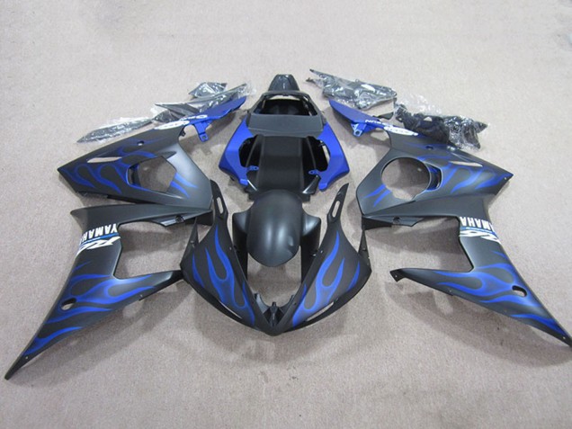 2003-2004 Yamaha YZF R6 Motorcycle Fairings - Matte Black Blue Flame Canada for Sale