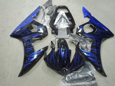 2003-2004 Yamaha YZF R6 Motorcycle Fairings - Glossy Black Blue Flame Canada for Sale