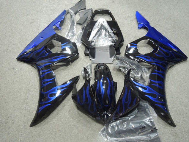 2003-2004 Yamaha YZF R6 Motorcycle Fairings - Glossy Black Blue Flame Canada for Sale