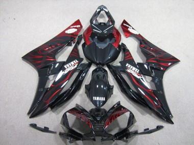 2006-2007 Yamaha YZF R6 Motorcycle Fairings - Glossy Black Red Flame Canada for Sale