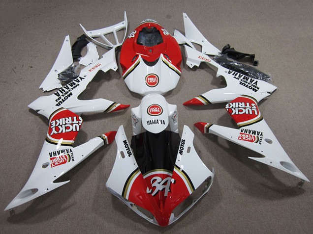 2008-2016 Yamaha YZF R6 Motorcycle Fairings - White Red Lucky Strike Canada for Sale
