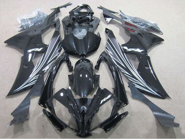 2008-2016 Yamaha YZF R6 Motorcycle Fairings - Glossy Black White Stripe Canada for Sale