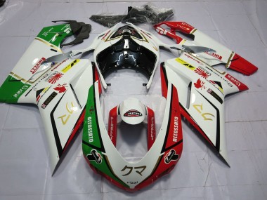 77 White Red Green 2007-2014 Ducati 848 1098 1198 Fairings