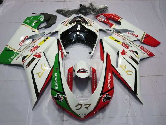 77 White Red Green 2007-2014 Ducati 848 1098 1198 Fairings