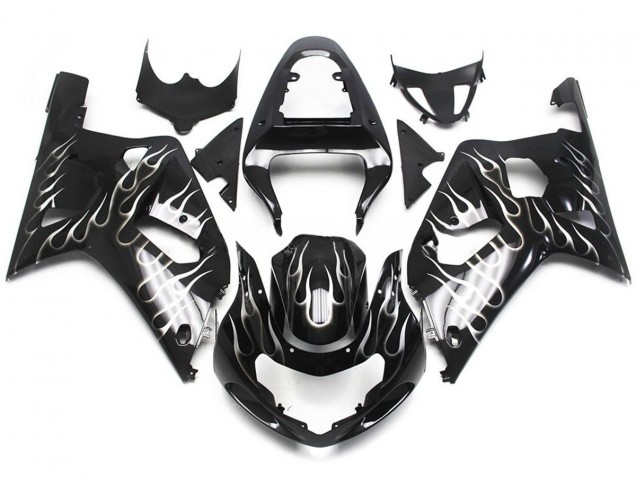 Black and White Gloss Flame 2001-2003 GSXR 600-750 Fairings Black and White Gloss Flame 2001-2003 GSXR 600-750 Fairings