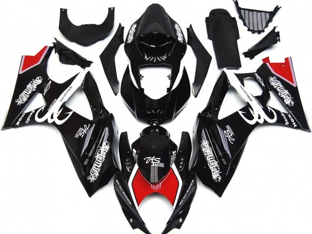 Black and White with Red Skrib 2007-2008 GSXR 1000 Fairings