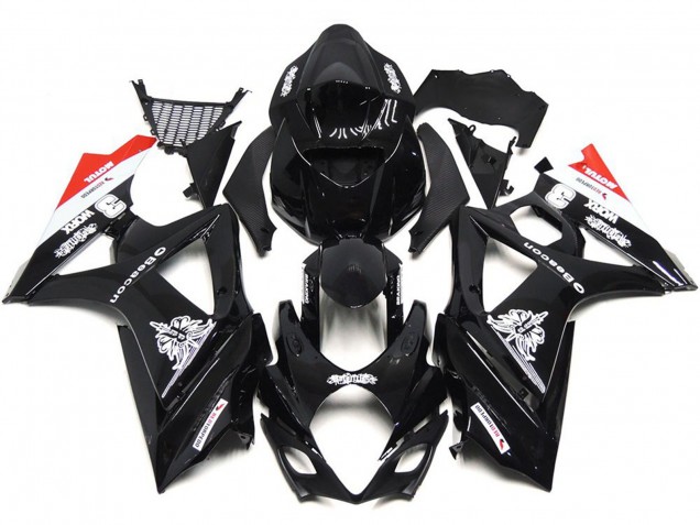 Custom Black with Hint of White and Red 2007-2008 GSXR 1000 Fairings