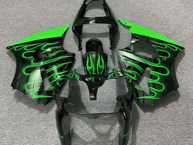 Gloss Black & Green Flame 2000-2002 ZX6R Fairings