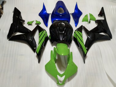 Gloss Black & Green and Blue Accents 2007-2008 CBR600RR Fairings