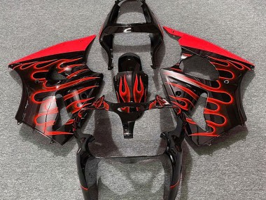 Gloss Black & Red Flame 2000-2002 ZX6R Fairings