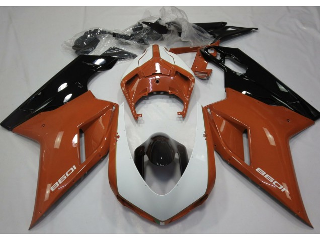 Gloss Orange & White 2007-2014 Ducati 848 1098 1198 Fairings Gloss Orange & White 2007-2014 Ducati 848 1098 1198 Fairings