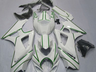 Gloss White Green Pin Stripe 2007-2008 GSXR 1000 Fairings