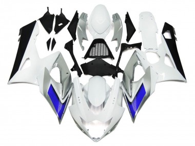 Gloss White Style with Silver Hints and Blue 2005-2006 GSXR 1000 Fairings