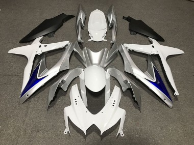 Gloss White With Silver and blue Matte Black Lower 2008-2010 GSXR 600-750 Fairings