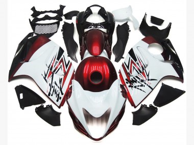 Gloss White with Deep Red Custom 2008-2020 GSXR 1300 Hayabusa Fairings