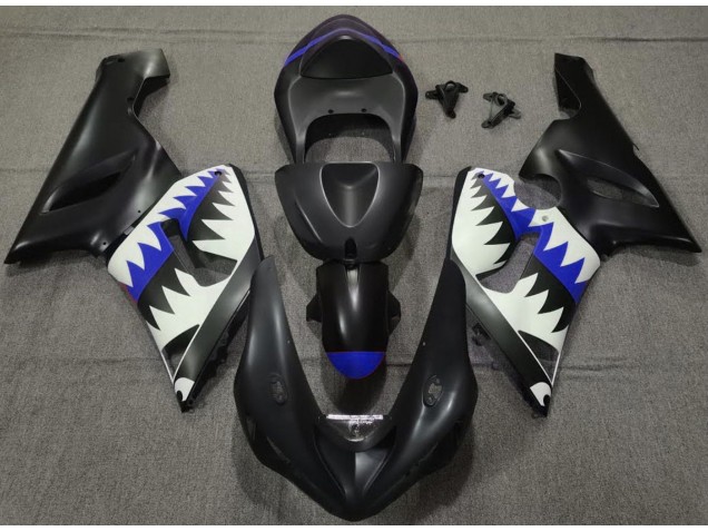 Matte Black and Blue Shark 2005-2006 ZX6R Fairings Matte Black and Blue Shark 2005-2006 ZX6R Fairings