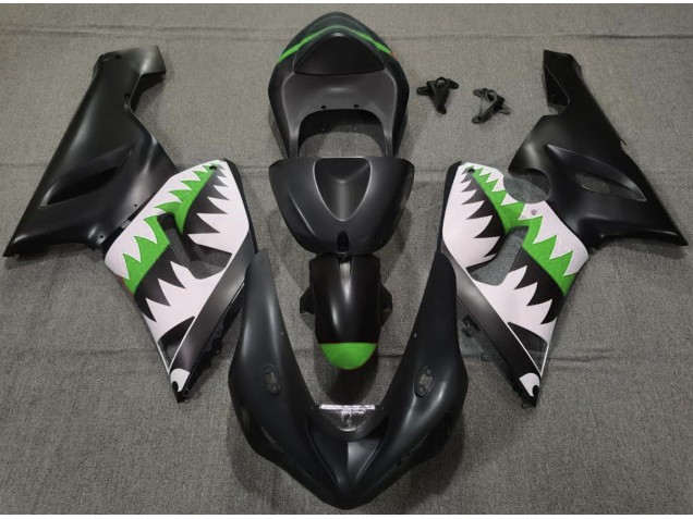 Matte Black and Green Shark 2005-2006 ZX6R Fairings Matte Black and Green Shark 2005-2006 ZX6R Fairings