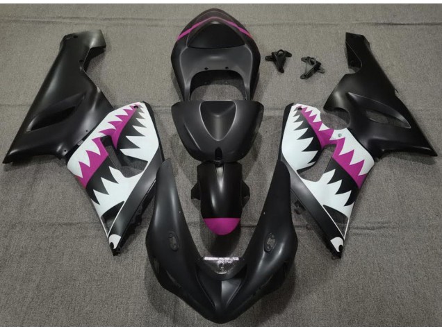 Matte Black and Pink Shark 2005-2006 ZX6R Fairings Matte Black and Pink Shark 2005-2006 ZX6R Fairings