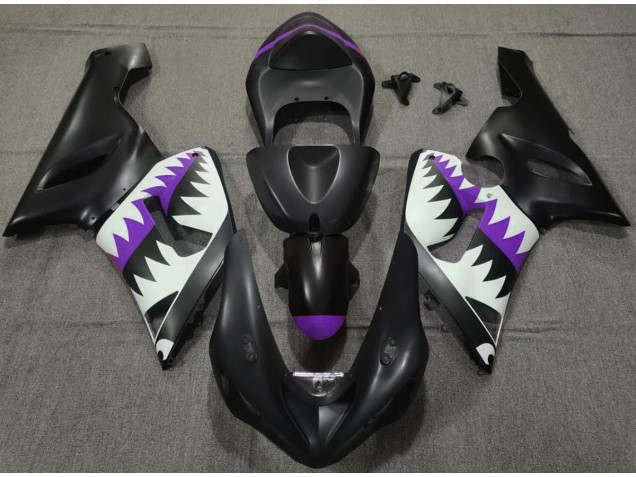 Matte Black and Purple Shark 2005-2006 ZX6R Fairings Matte Black and Purple Shark 2005-2006 ZX6R Fairings