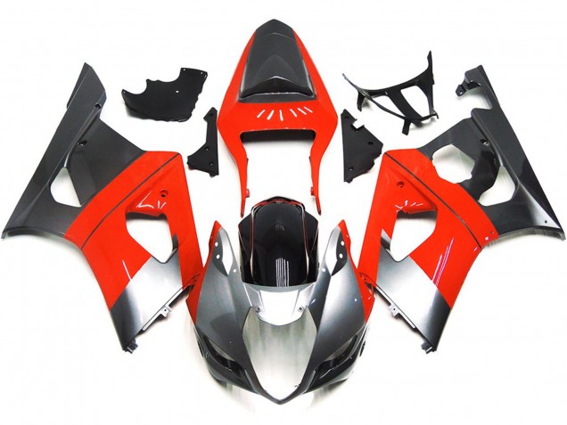 Plain Red and Silver 2003-2004 GSXR 1000 Fairings